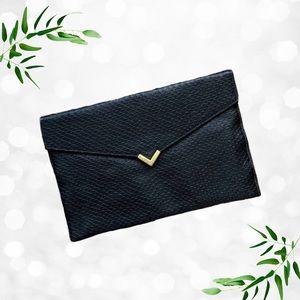 VINTAGE Shirl Miller Large Envelope Clutch Black - Vegan Snakeskin - Black
